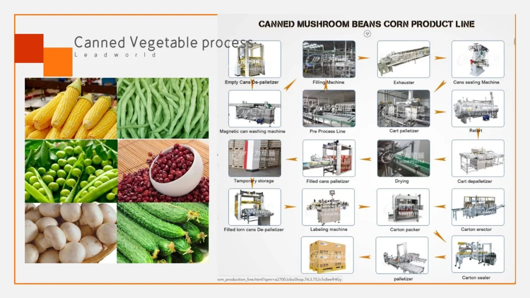 Automatic Canned Bean Mushrooms, Cucumbers, Radishes Fruit Vegetable Food Production Line
